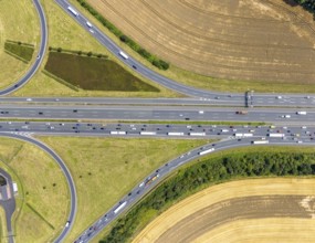 Aerial view, Kamen junction with motorway A1 and motorway A2, Kamen, Ruhr area, North