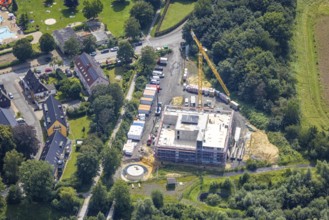 Aerial photo, construction site and new residential building Solarhaus Kamen on