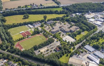 Aerial view, school centre with Fridtjof Nansen Realschule and Gesamtschule Kamen and sports