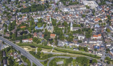 Aerial view, city centre with Sesekepark between Maibrücke and Hochstraße with river Seseke and
