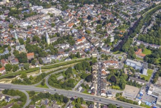 Aerial view, city centre with Sesekepark between Maibrücke and Hochstraße with river Seseke and
