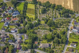 Aerial view, Methler Protestant Cemetery with rainbow bed in the Methler district, Kamen, Ruhr
