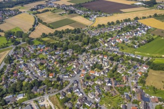 Aerial view, local view and St Margaret's Church and Lutherplatz in the Methler district, Kamen,