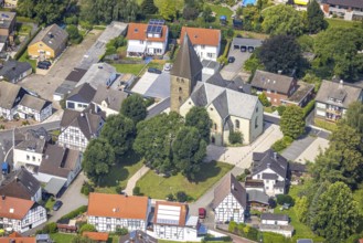 Aerial view, Evangelical Lutheran St Margaret's Church in the Methler district, Kamen, Ruhr area,