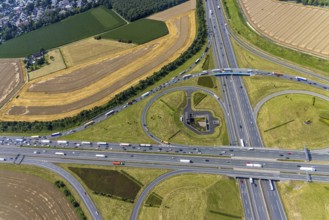 Aerial view, Kamen junction with A1 motorway and A2 motorway, Kamen, Ruhr area, North