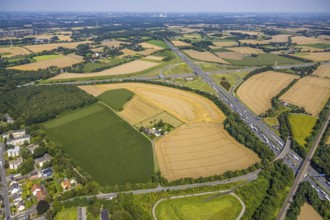 Aerial view, Kamen junction with A1 motorway and A2 motorway, Kamen, Ruhr area, North