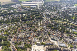 Aerial view, city centre with Alter Markt and catholic parish church Zur Heiligen Familie and