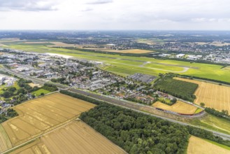 Aerial view, Dortmund Airport, residential area and commercial area Chaussee with noise protection