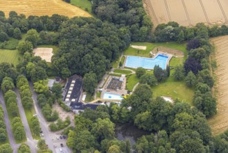 Aerial view, outdoor swimming pool Schöne Flöte, Holzwickede, Ruhr area, North Rhine-Westphalia,