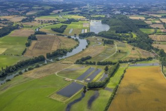 Aerial view, a week ago there was still land under water at this point - the Ruhr was flooding,