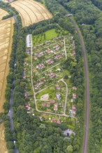 Aerial view, allotment garden association Am Ölpfad, Obermassener Heide, Holzwickede, Ruhr area,