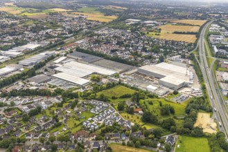 Aerial view, commercial area Natorper Straße, federal highway B1, Natorp, Holzwickede, Ruhr area,
