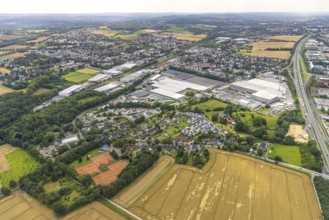 Aerial view, commercial area Natorper Straße, federal highway B1, Natorp, Holzwickede, Ruhr area,