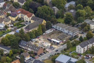 Aerial view, construction site at the Rewe Böning supermarket on Hauptstraße in the Freiberg