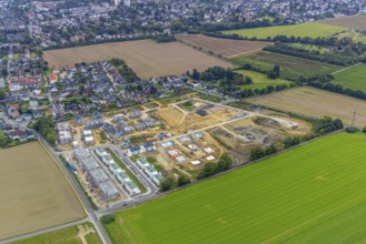 Aerial view, construction site and new building, Emscherquelle residential park on the site of the