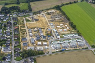 Aerial view, construction site and new building, Emscherquelle residential park on the site of the