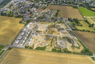 Aerial view, construction site and new building, Emscherquelle residential park, former Emscher