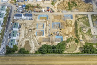 Aerial view, construction site and new building, Emscherquelle residential park, former Emscher