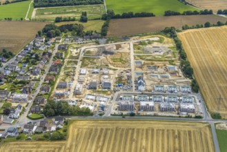 Aerial view, construction site and new building, Emscherquelle residential park, former Emscher