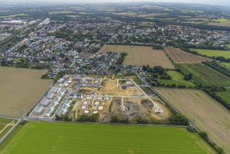 Aerial view, construction site and new building, Emscherquelle residential park on the site of the