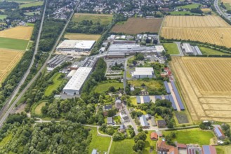 Aerial view, construction site and new construction logistics centre Schäferkampstraße and