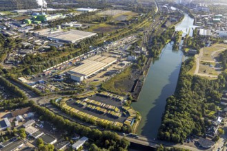 Aerial view, commercial area Am Westhafen with CTH Container Terminal Herne at the Rhine-Herne