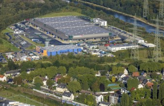 Aerial view, Duvenbeck Kraftverkehr logistics company in the district of Unser Fritz in Herne, Ruhr