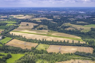 Aerial view, meadows and fields in Hennen, Iserlohn, Ruhr area, North Rhine-Westphalia, Germany,