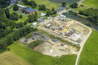 Aerial view, a week ago the Ruhr was still flooded here, course of the Ruhr, Hengsen, Holzwickede,