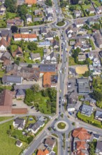 Aerial view, Werver Mark Straße with roundabout in the district Heeren-Werve, Kamen, Ruhr area,