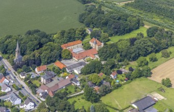 Aerial view, Heeren Castle and Heeren Protestant Church in Heeren-Werve, Kamen, Ruhr area, North