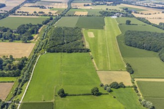 Aerial view, foot and cycle path Seseke-Weg with bridge over the river Seseke in the district