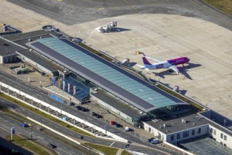 Aerial photo, Dortmund airport on the city limits of Holzwickede, Wickede, Dortmund, Ruhr area,