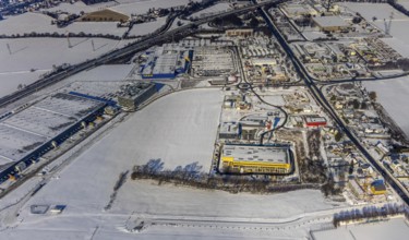 Aerial view, Kamen-Karree, commercial area Unna / Kamen, IKEA furniture store Kamen, Deutsche Post
