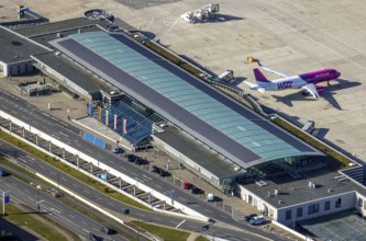 Aerial photo, Dortmund airport on the city limits of Holzwickede, Wickede, Dortmund, Ruhr area,