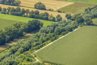 Aerial view, foot and cycle path Seseke-Weg at the river Seseke in the district Heeren-Werve,