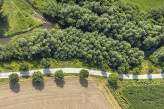Aerial view, foot and cycle path Seseke-Weg at the river Seseke in the district Heeren-Werve,
