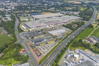 Aerial view, commercial area Unna / Kamen with Hornbach and logistics park P3 Kamen in the