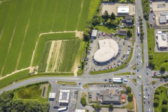 Aerial view, commercial area Unna / Kamen with TCB Automobile, Kamen, Ruhr area, North