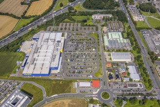 Aerial view, commercial area Unna / Kamen with Ikea, Südkamen, Kamen, Ruhr area, North