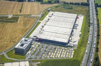 Aerial view, commercial area Unna / Kamen with Woolworth, Afferde, Unna, Ruhr area, North