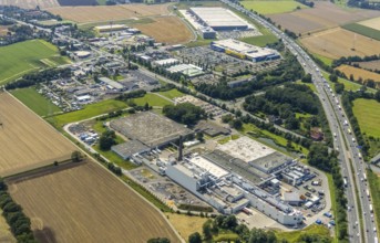 Aerial view, commercial area Unna / Kamen with Ikea and Woolworth and 3M Deutschland GmbH,