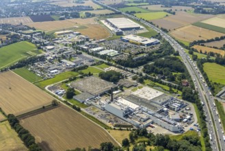 Aerial view, commercial area Unna / Kamen with Ikea and Woolworth and 3M Deutschland GmbH,