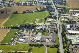 Aerial view, commercial area Unna / Kamen with Becker Fertigungstechnik and TCB Automobile, Kamen,