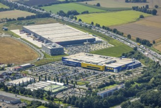 Aerial view, commercial area Unna / Kamen with Ikea and Woolworth, Südkamen, Kamen, Ruhr area,