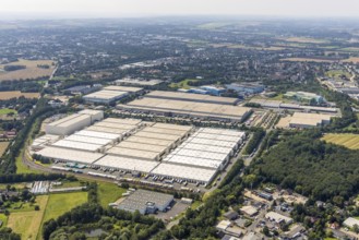 Aerial view, commercial area Unna-Nord with Fiege Unna GmbH and DHL Logistics, Alte Heide in Unna,