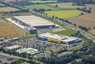 Aerial view, commercial area Unna / Kamen with Ikea and Woolworth, Südkamen, Kamen, Ruhr area,