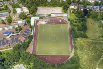 Aerial view, sports field school centre, Freiberg, Holzwickede, Ruhr area, North Rhine-Westphalia,