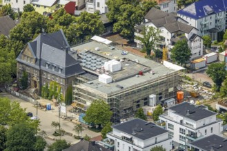 Aerial view, town hall Holzwickede, construction site and extension of the city administration,