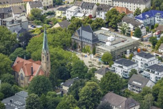Aerial view, town hall Holzwickede, construction site and extension of the city administration,